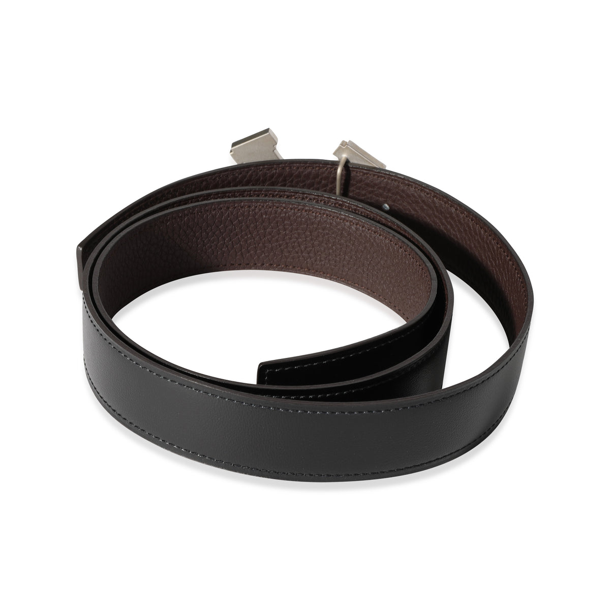 Hermès Black Box Calf & Chocolat Togo Street H Reversible Belt 100 Enamel PHW sv