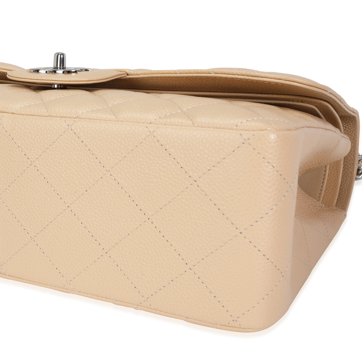 Beige Quilted Caviar Jumbo Classic Double Flap Handbag