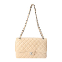 Beige Quilted Caviar Jumbo Classic Double Flap Bag