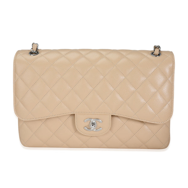 Beige Quilted Jumbo Classic Double Flap Bag