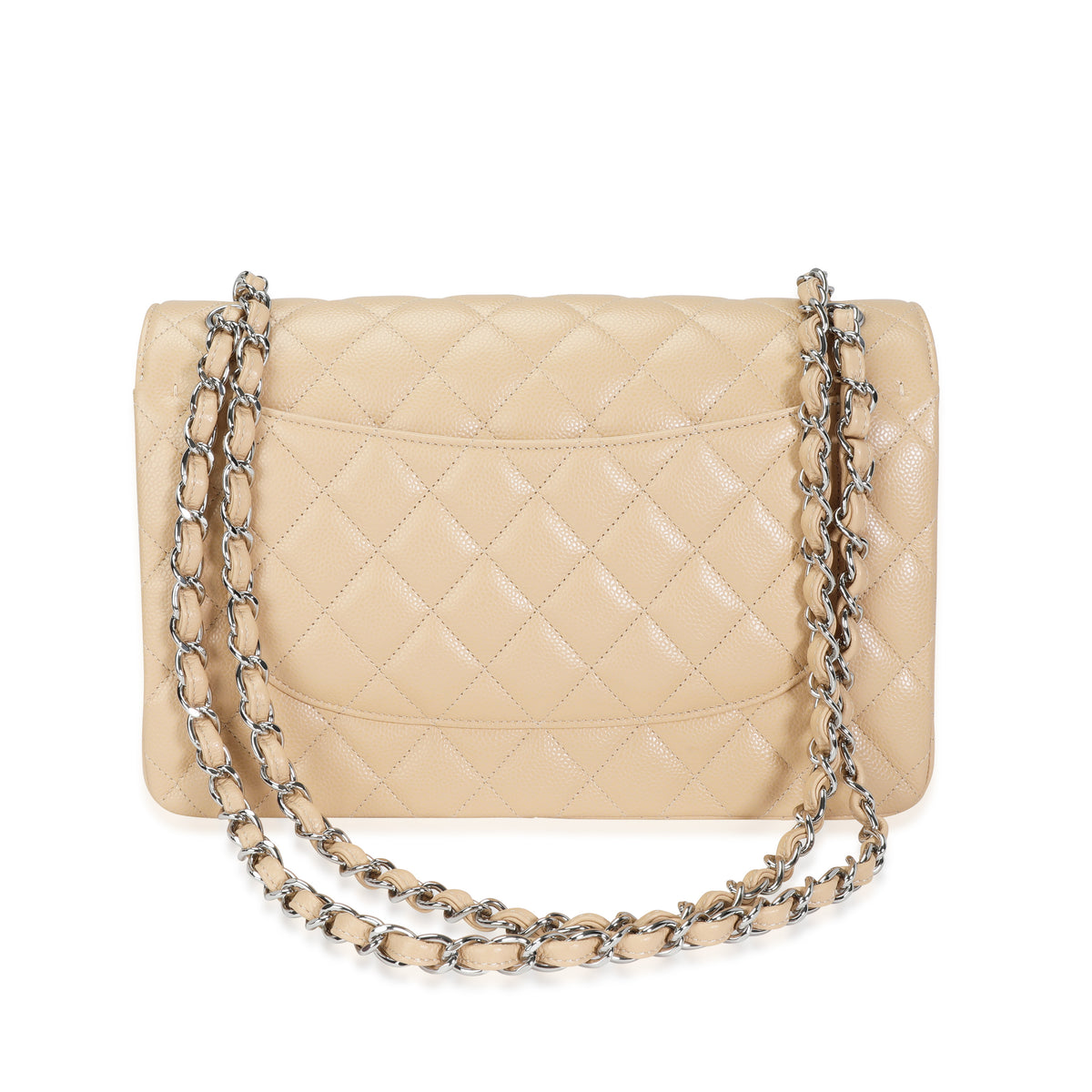 Beige Quilted Caviar Jumbo Classic Double Flap Handbag