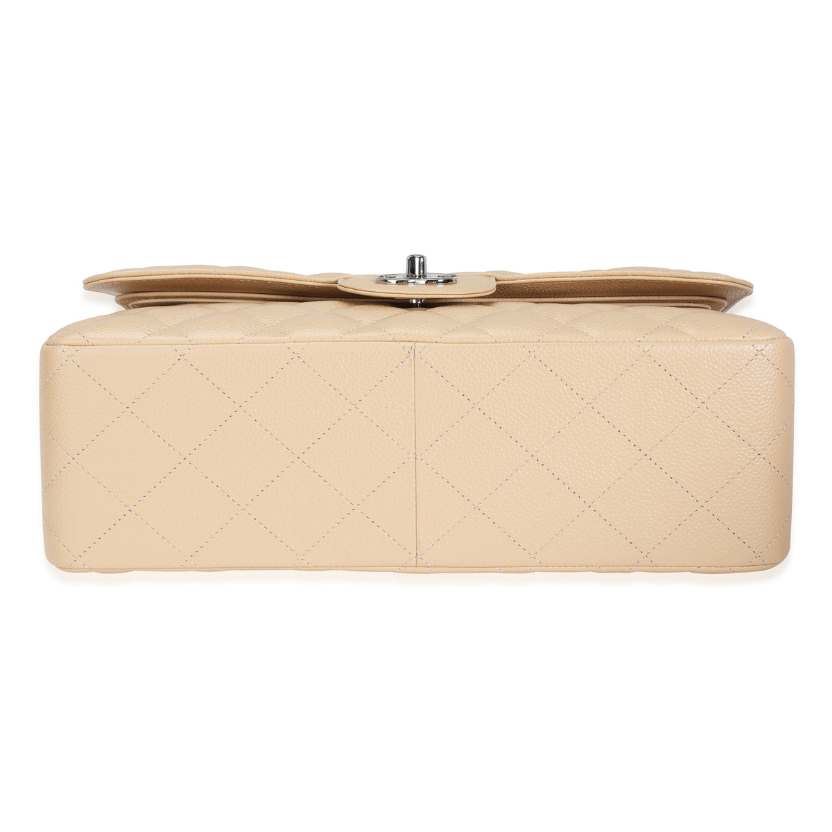 Beige Quilted Caviar Jumbo Classic Double Flap Handbag