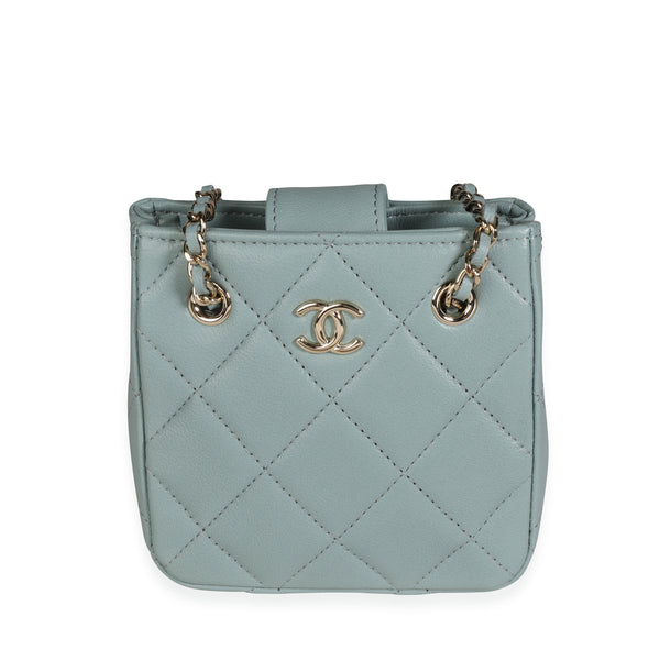 Light Teal Quilted Lambskin Tiny Shopping Bag