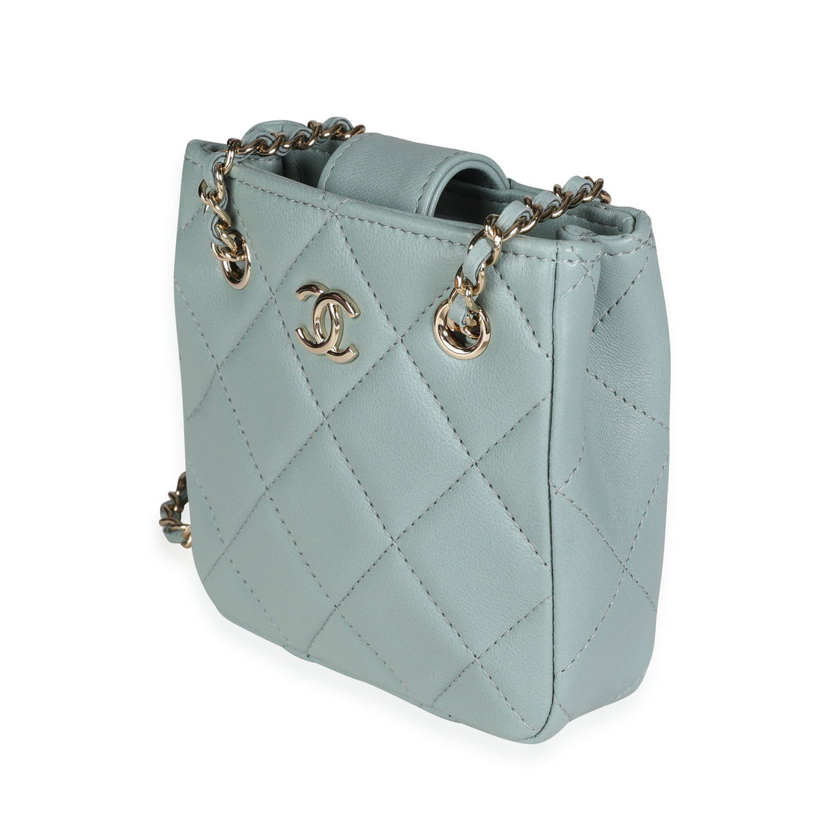 Light Teal Quilted Lambskin Tiny Shopping Bag