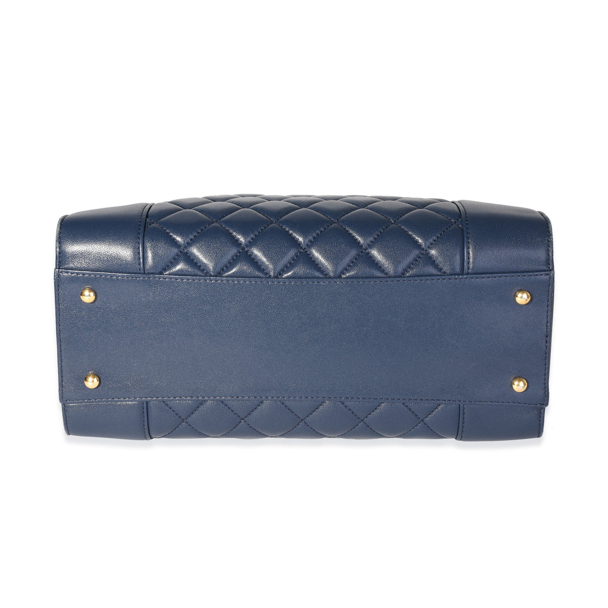 Navy Quilted Leather Mademoiselle Vintage Shopping Tote