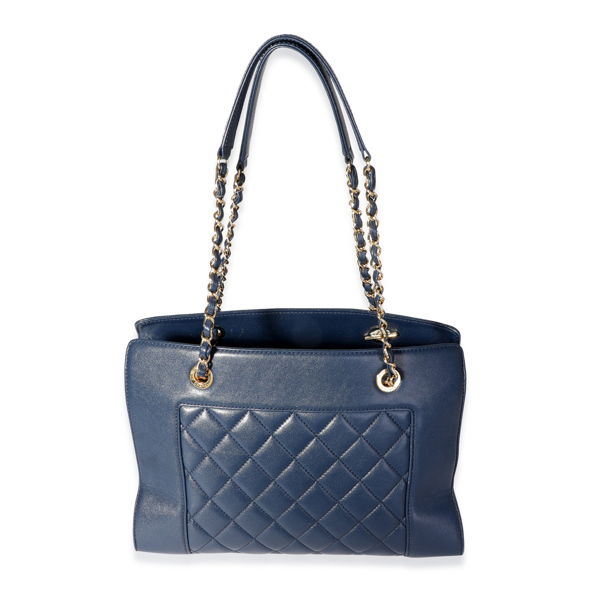 Navy Quilted Leather Mademoiselle Vintage Shopping Tote