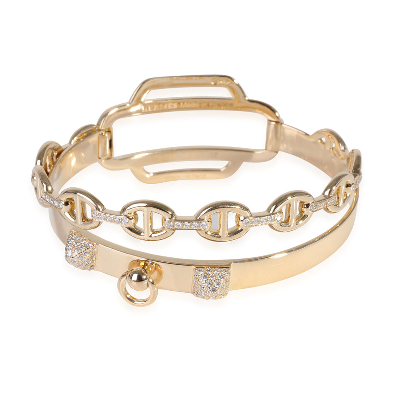 Hermès Double Tour Collier De Chien Diamond Bracelet in 18k Yellow Gold 0.79 Ctw fv
