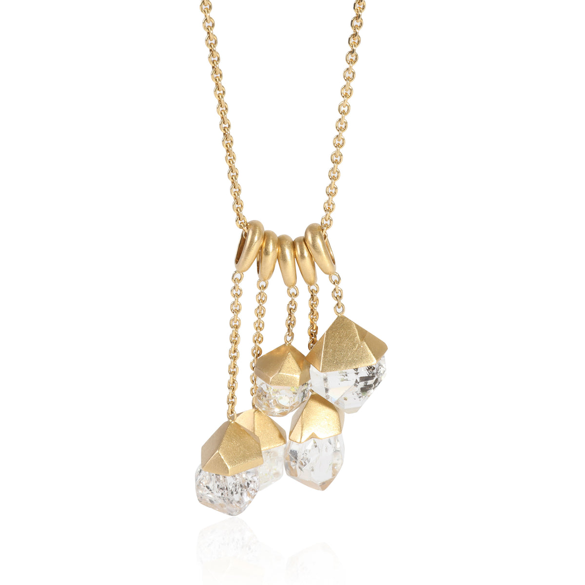 Textured Gold Topped Rock Crystal  Necklace in 18k Yellow Gold on 30 Chain