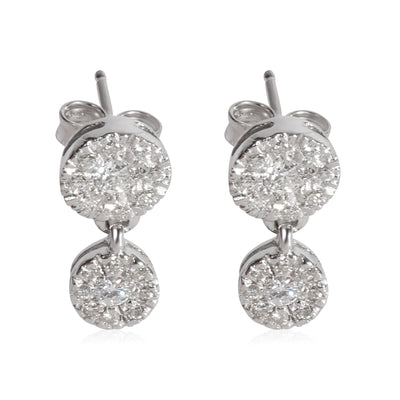 Diamond Cluster Drop Earrings in 14k White Gold 1/1 Ctw