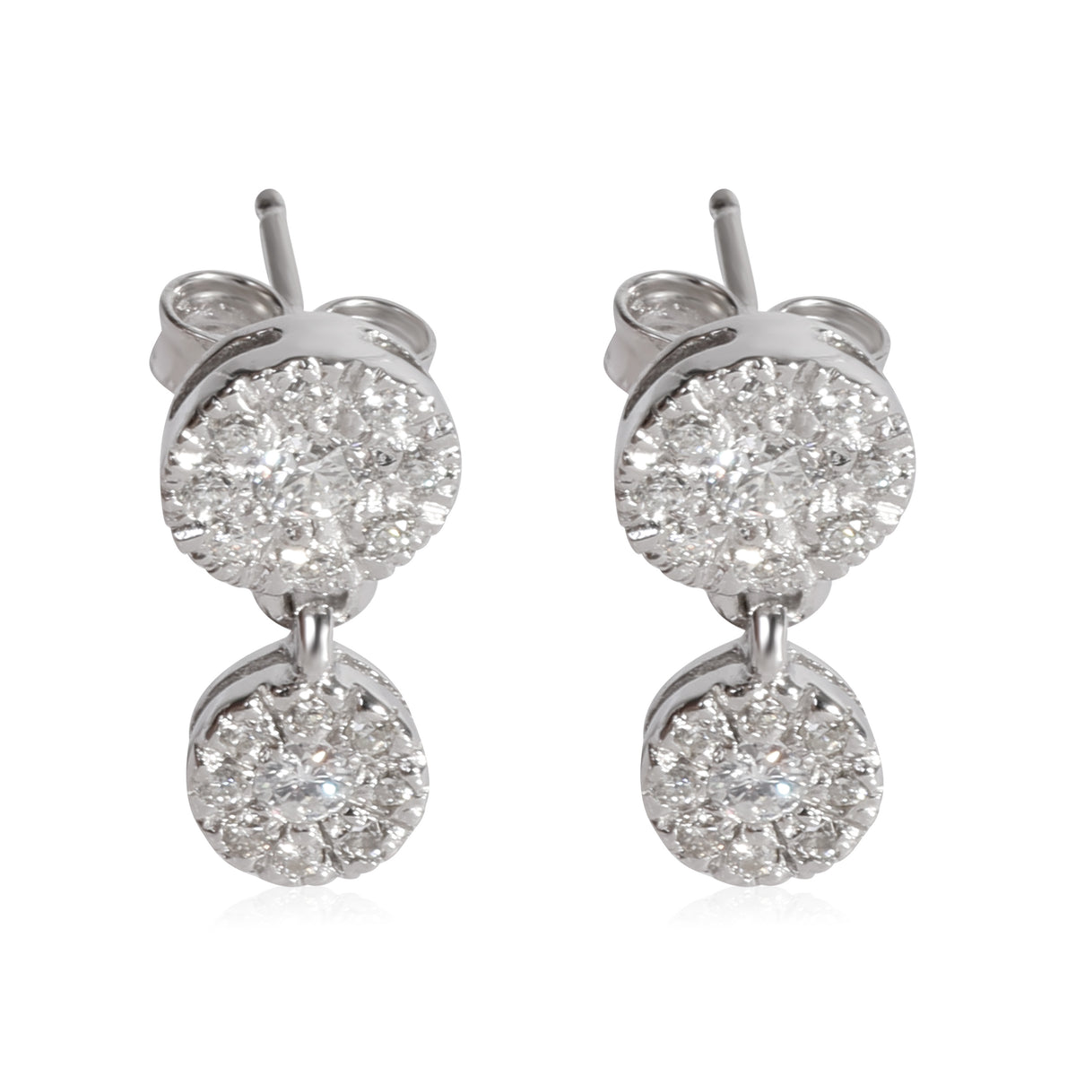 Diamond Cluster Drop Earrings in 14k White Gold 1/1 Ctw