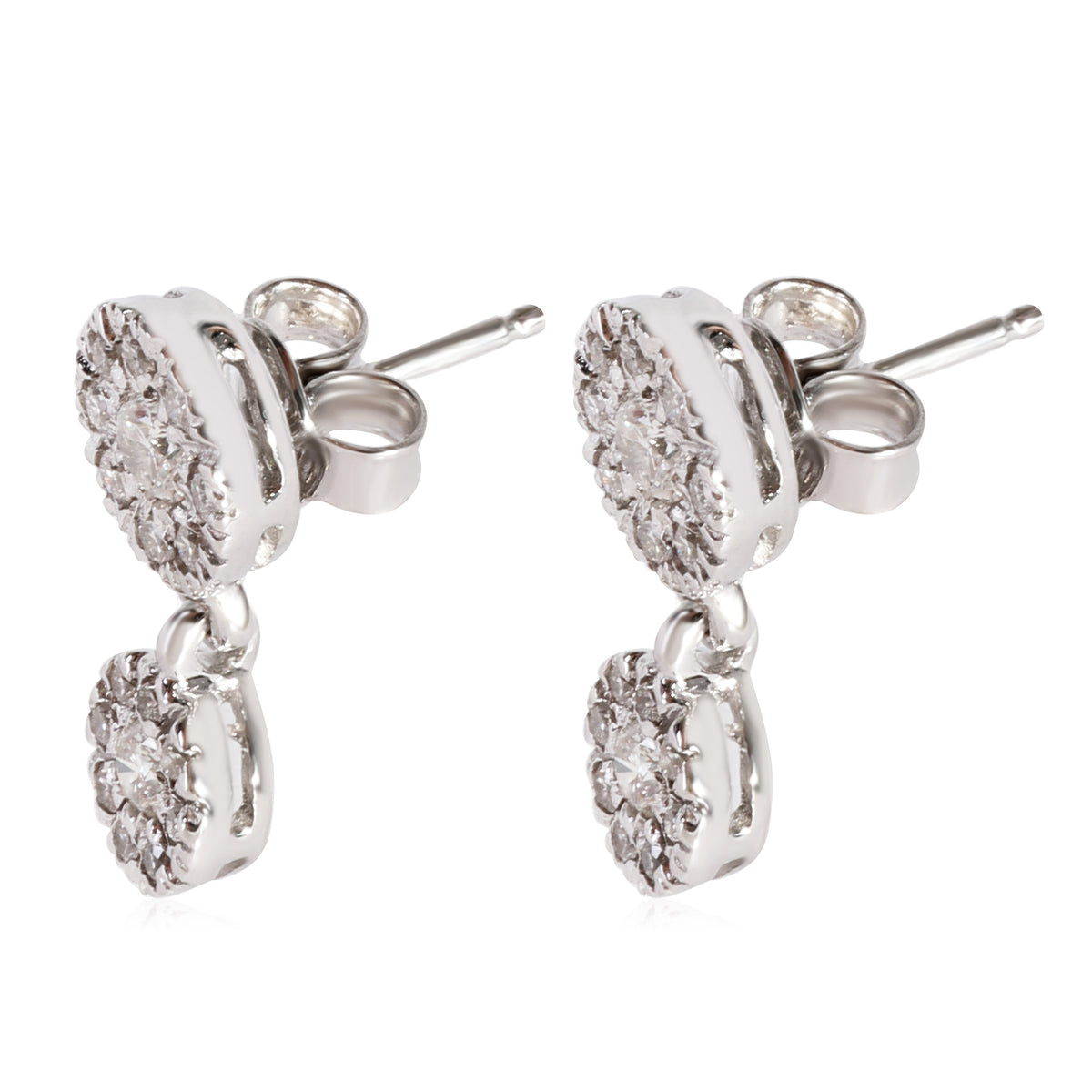 Diamond Cluster Drop Earrings in 14k White Gold 1/1 Ctw