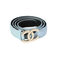 Light Blue Quilted Leather CC Pearl Belt 90/36