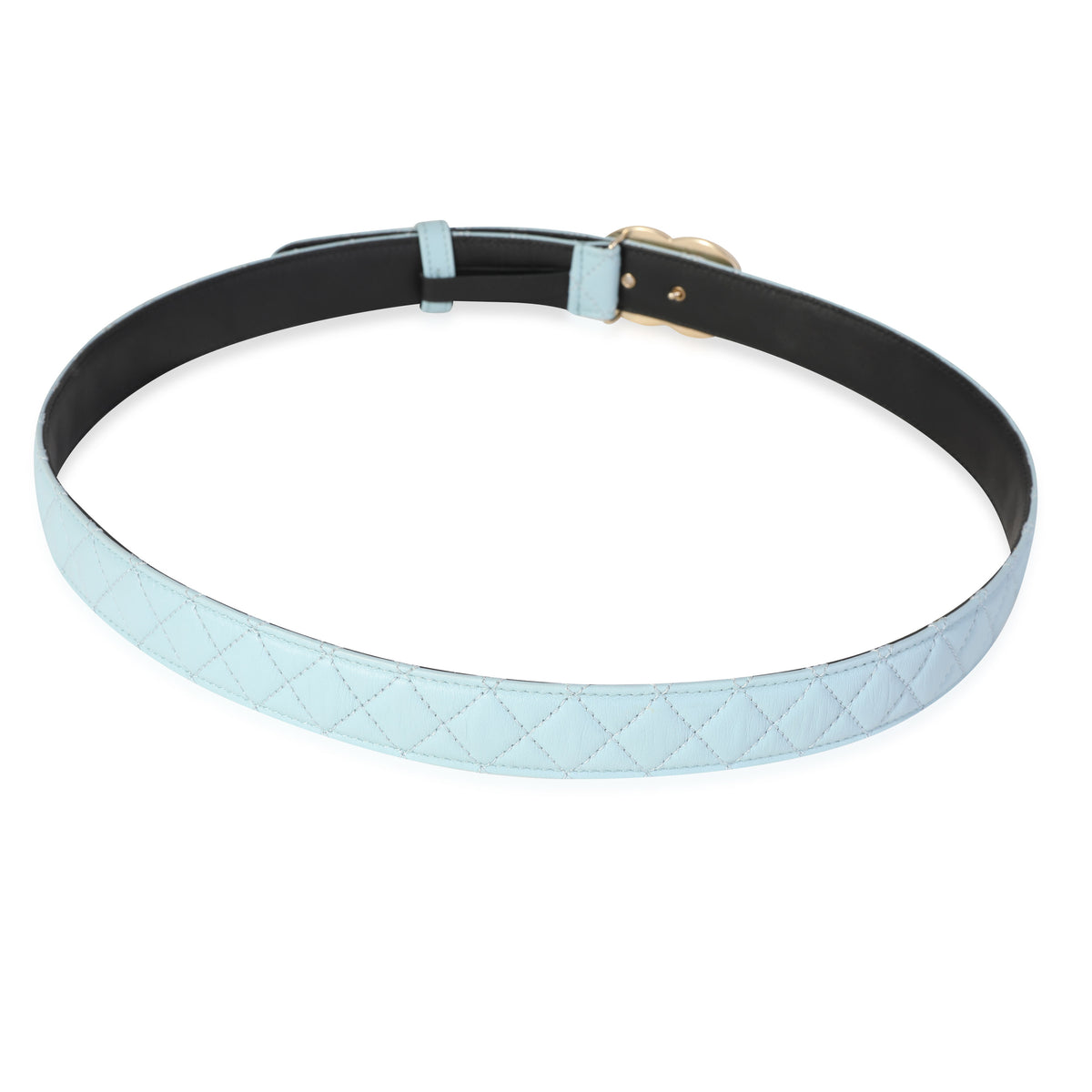 Light Blue Quilted Leather CC Pearl Belt 90/36