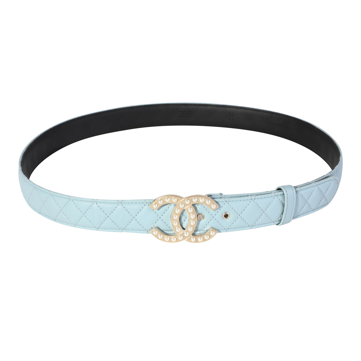 Light Blue Quilted Leather CC Pearl Belt 90/36