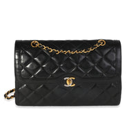 Vintage Black Quilted Lambskin Double Flap Bag