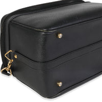 Vintage Black Textured Leather Bamboo Handle Vanity Bag