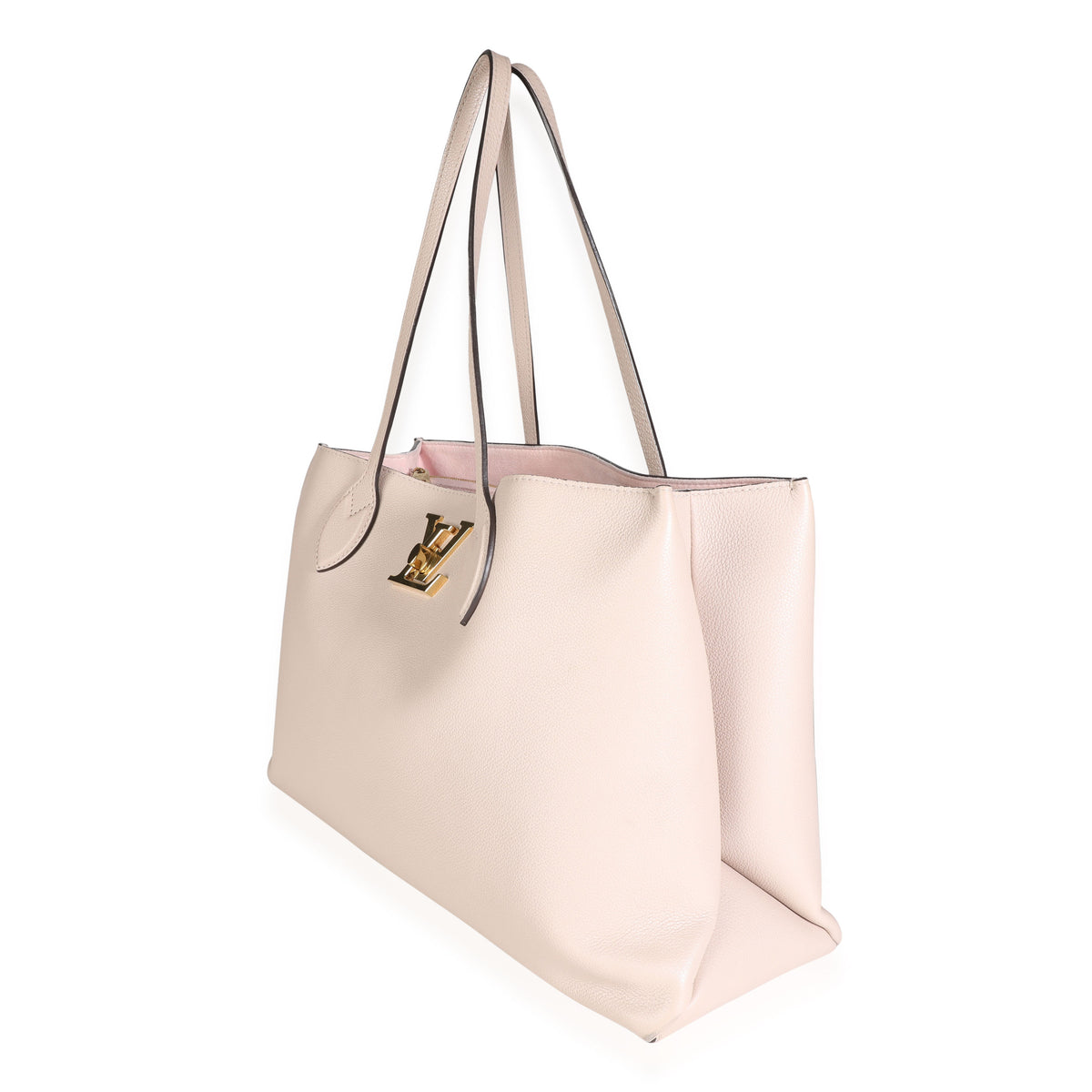 Greige Grained Calf Leather Lockme Shopper