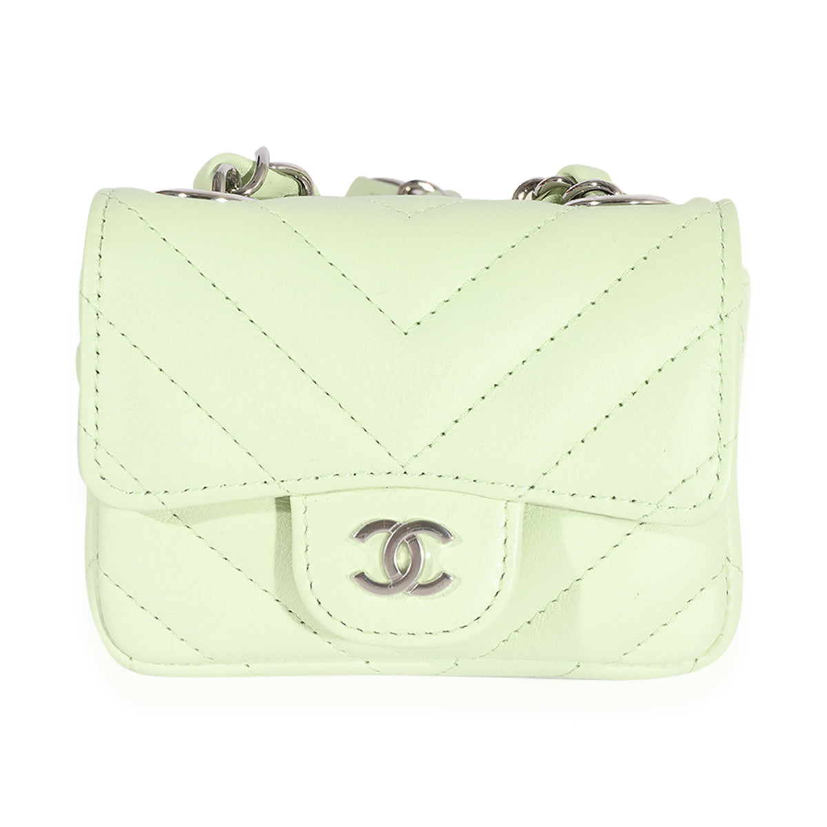 Light Green Chevron Quilted Flap Belt Bag