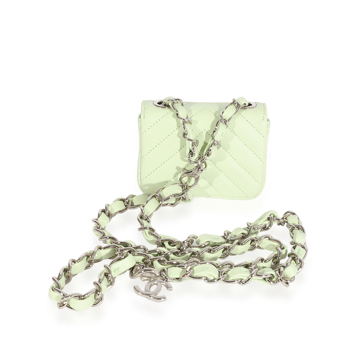 Light Green Chevron Quilted Flap Belt Bag