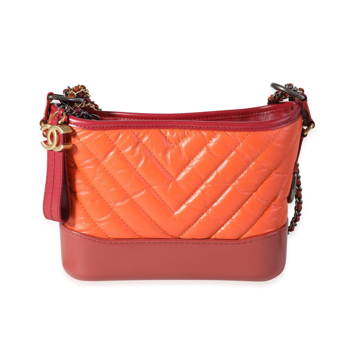 Orange & Red Aged Calfskin Chevron Quilted Small Gabrielle Hobo