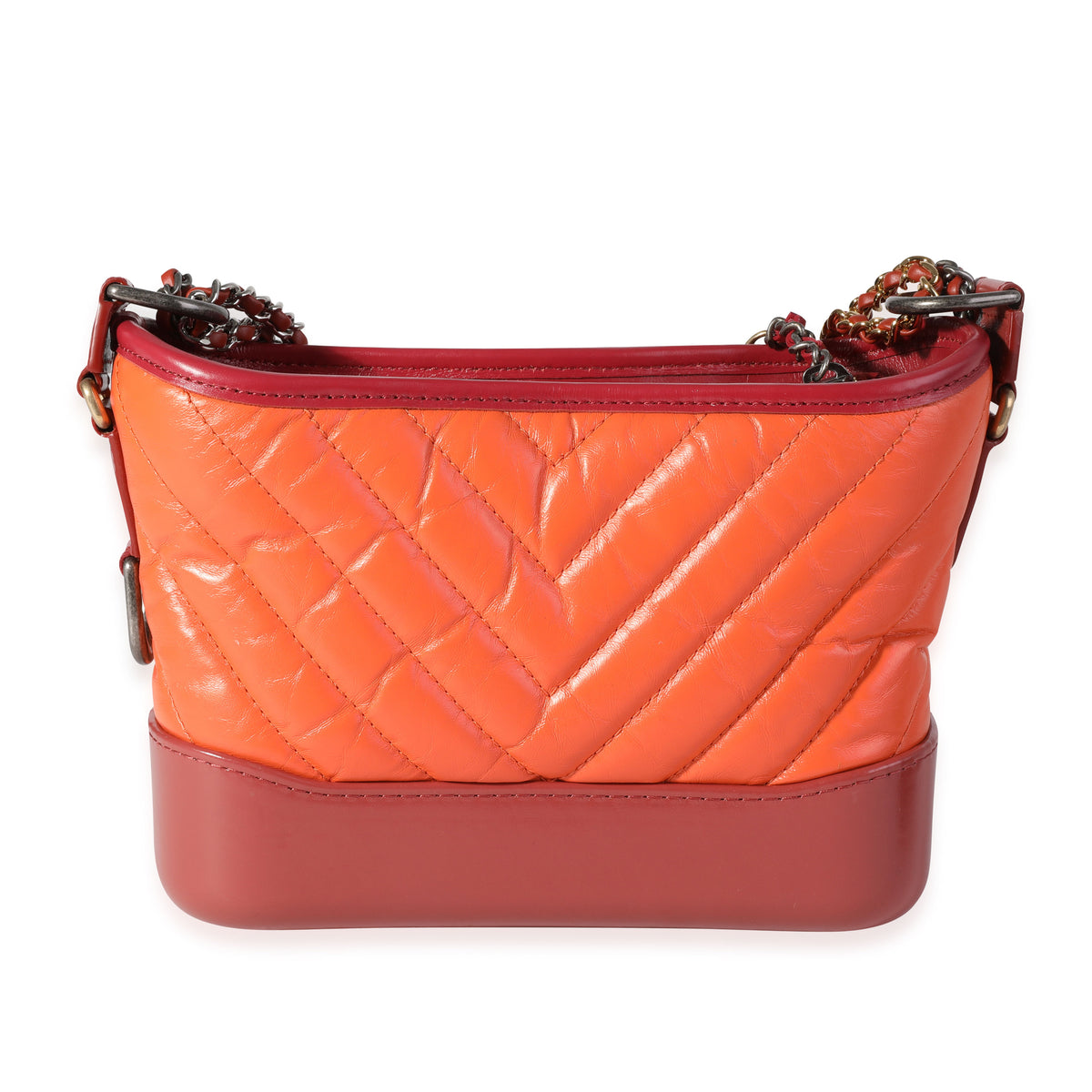 Orange & Red Aged Calfskin Chevron Quilted Small Gabrielle Hobo