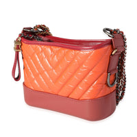 Orange & Red Aged Calfskin Chevron Quilted Small Gabrielle Hobo