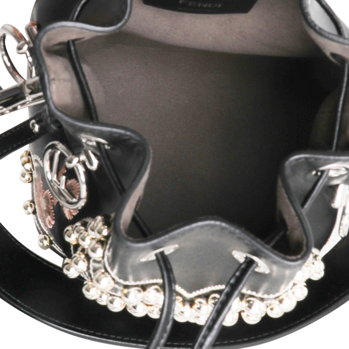 Fendi Black Leather Studded Bow Mon Tresor Bucket Bag Handbag av