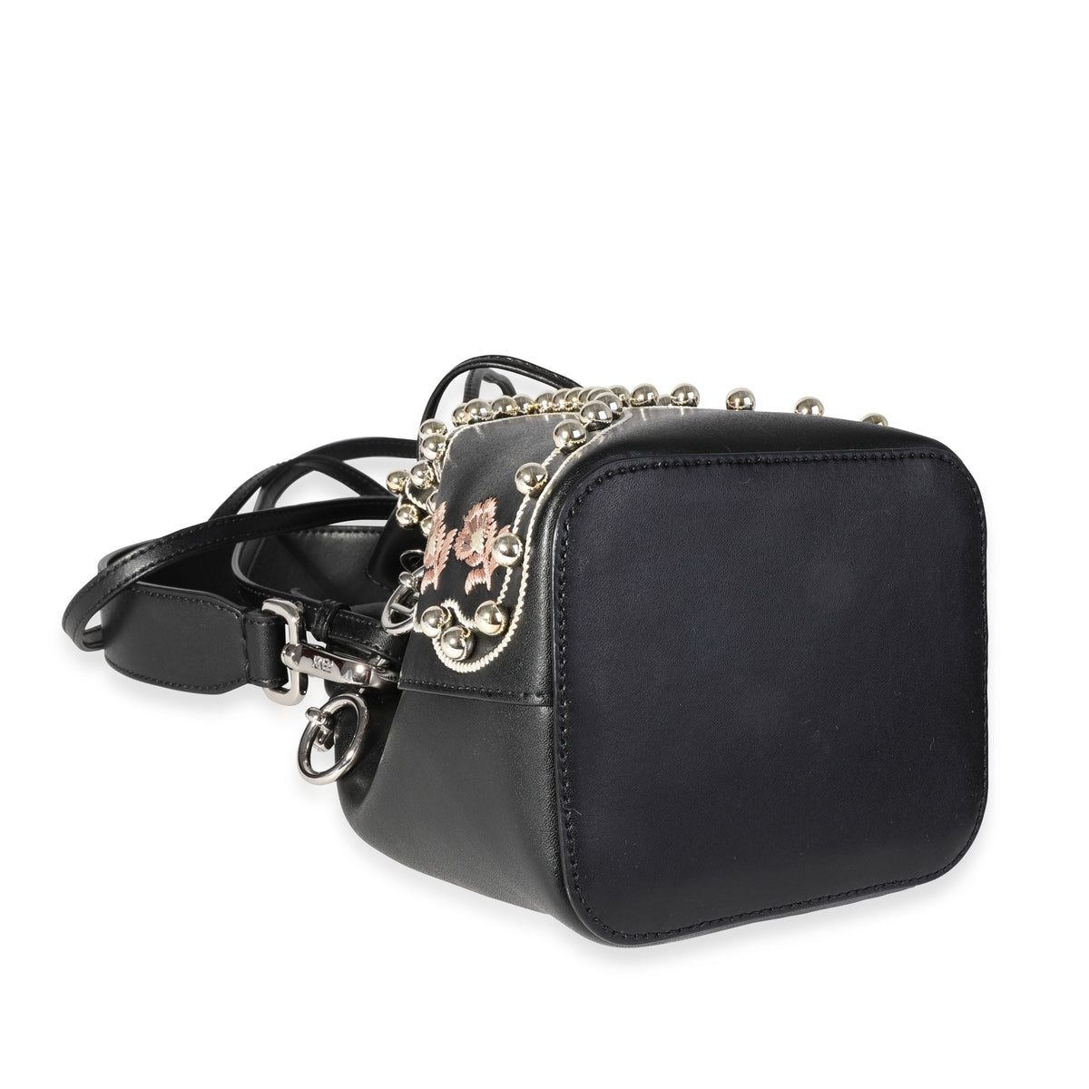 Fendi Black Leather Studded Bow Mon Tresor Bucket Bag Handbag clasp