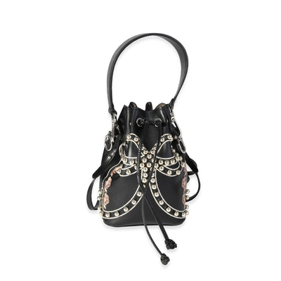 Fendi Black Leather Studded Bow Mon Tresor Bucket Bag Handbag fv