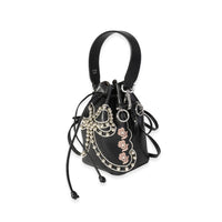 Fendi Black Leather Studded Bow Mon Tresor Bucket Bag Handbag sv