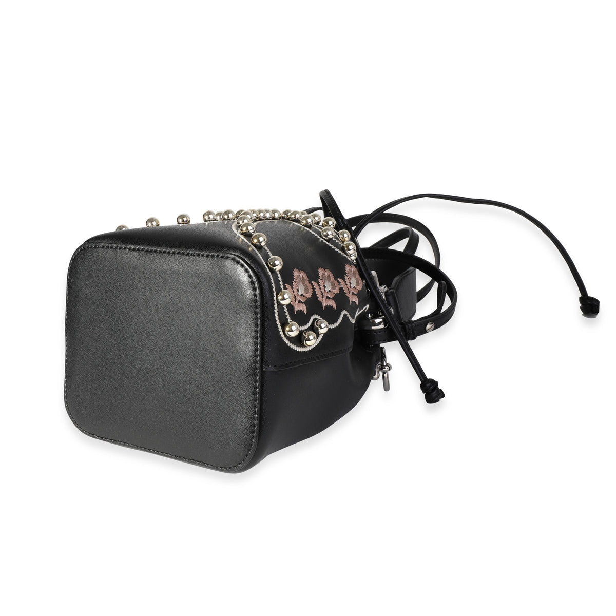 Black Leather Studded Bow Mon Tresor Bucket Bag