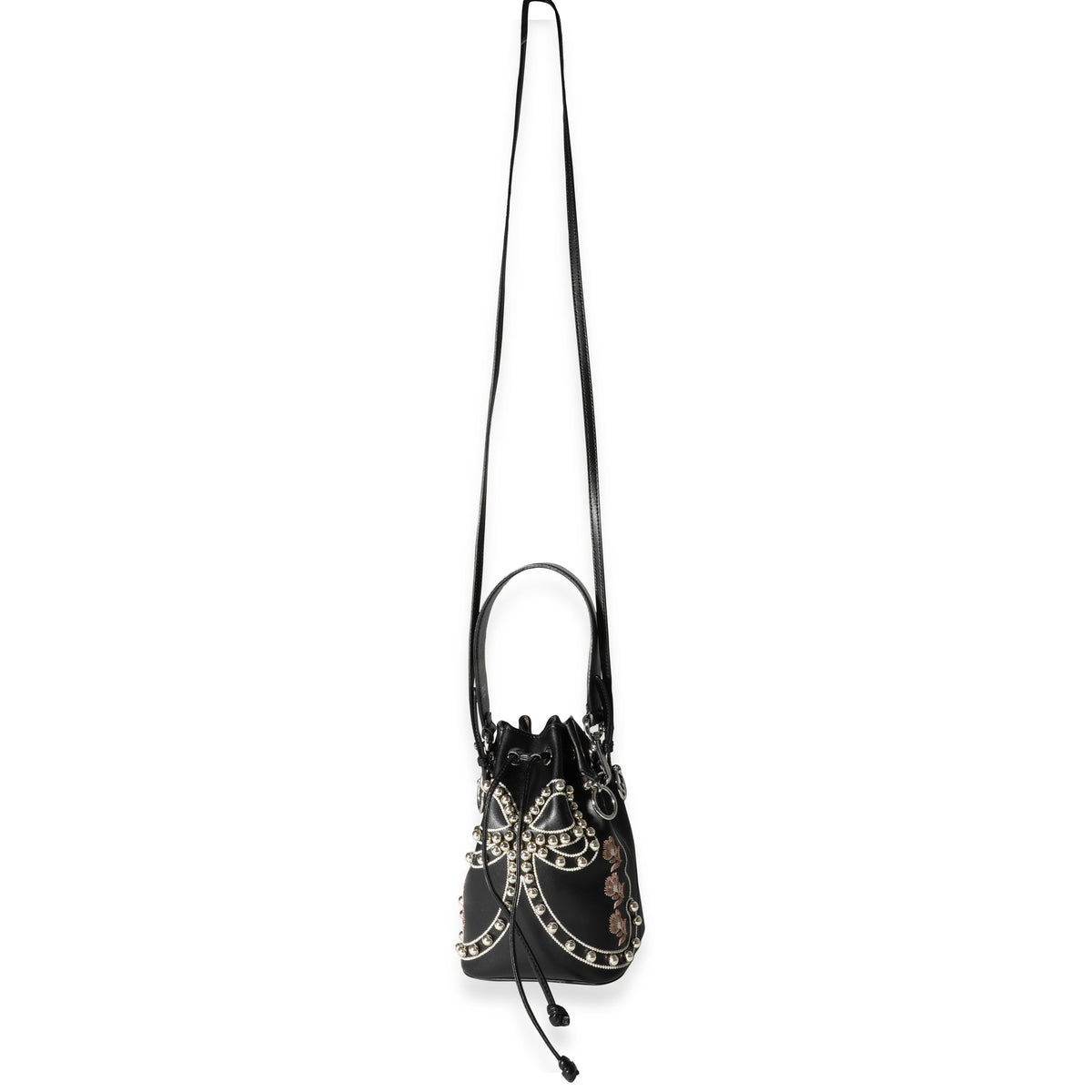 Black Leather Studded Bow Mon Tresor Bucket Bag