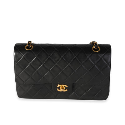 Vintage Black Quilted Lambskin Classic Medium Double Flap