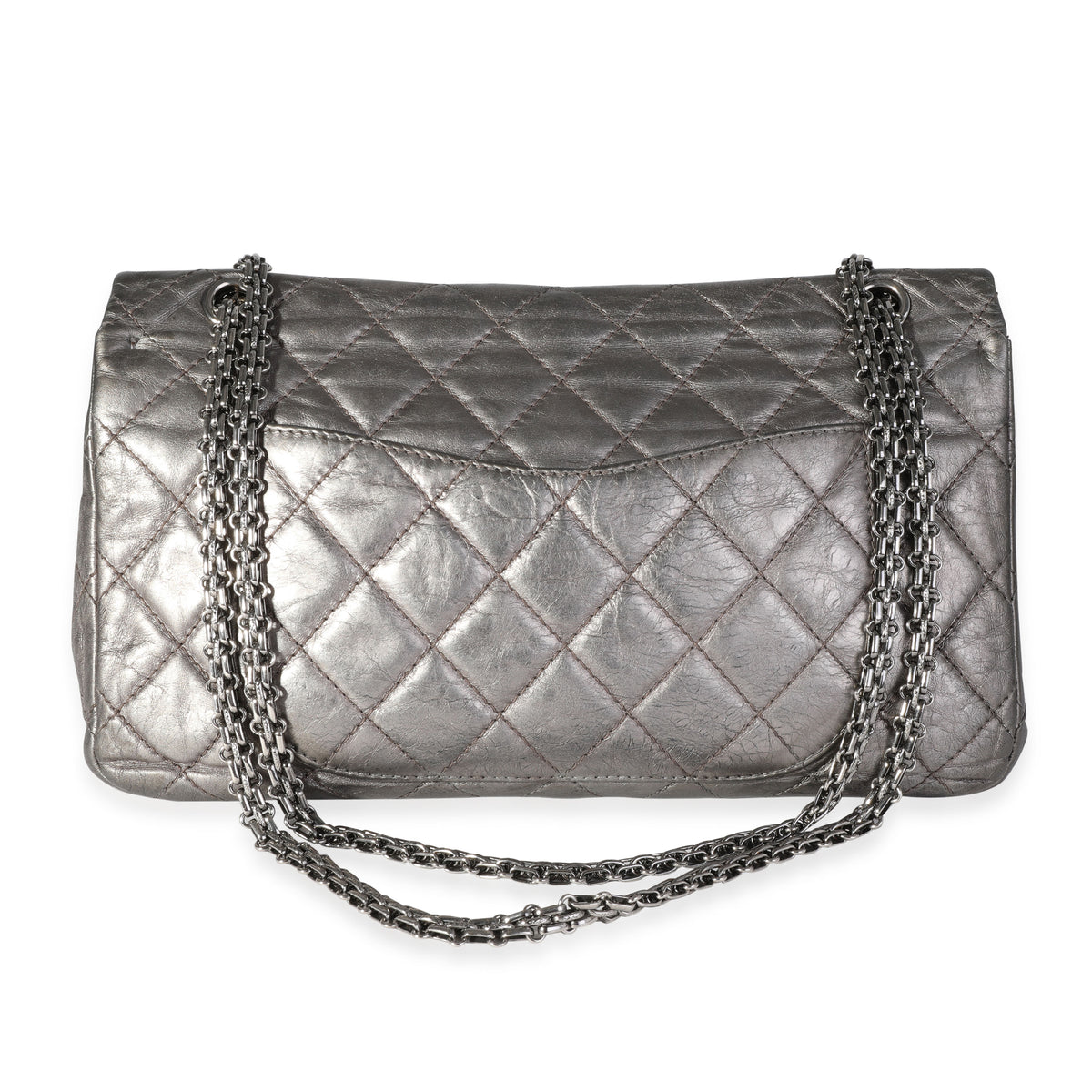Chanel Metallic Pewter Crinkle Lambskin Reissue 2.25 227 Double Flap Bag Handbag pv