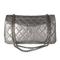 Chanel Metallic Pewter Crinkle Lambskin Reissue 2.25 227 Double Flap Bag Handbag pv