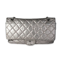 Chanel Metallic Pewter Crinkle Lambskin Reissue 2.25 227 Double Flap Bag Handbag fv