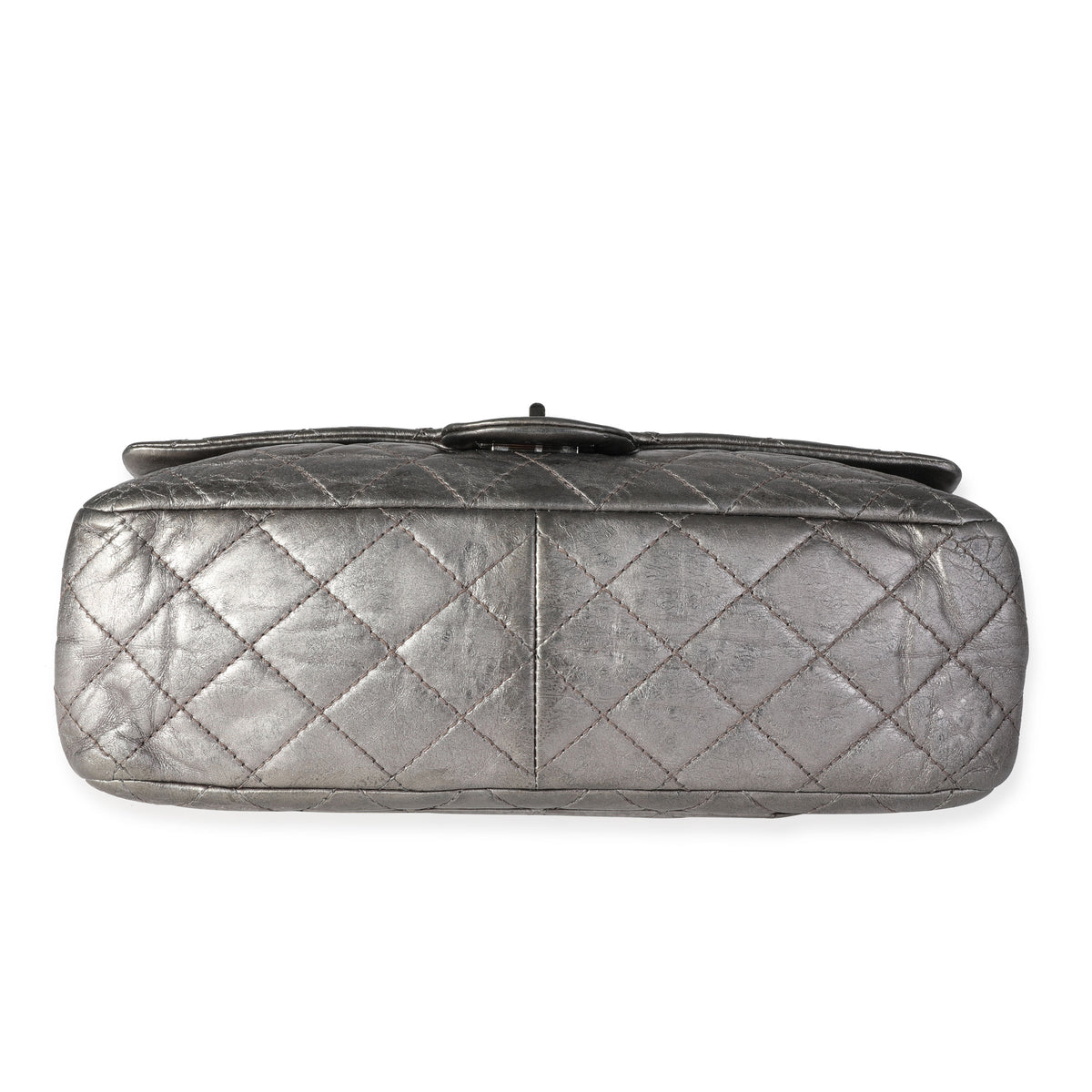 Chanel Metallic Pewter Crinkle Lambskin Reissue 2.25 227 Double Flap Bag Handbag stamp