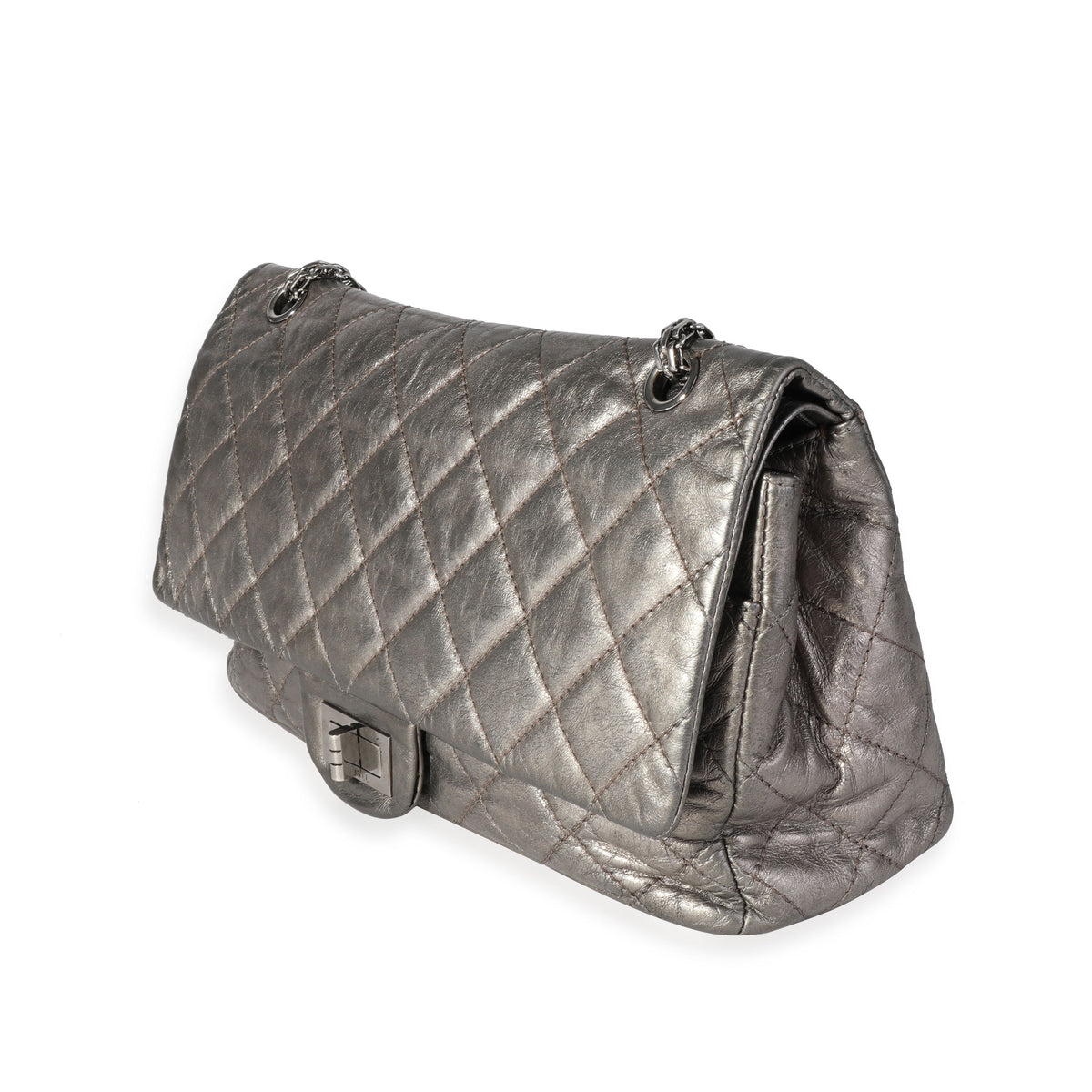 Metallic Pewter Crinkle Lambskin Reissue 2.25 227 Double Flap Bag