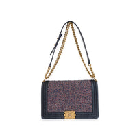 Chanel Blue Denim & Multicolor Boucle New Medium Boy Bag Handbag bv