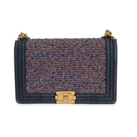 Chanel Blue Denim & Multicolor Boucle New Medium Boy Bag Handbag fv