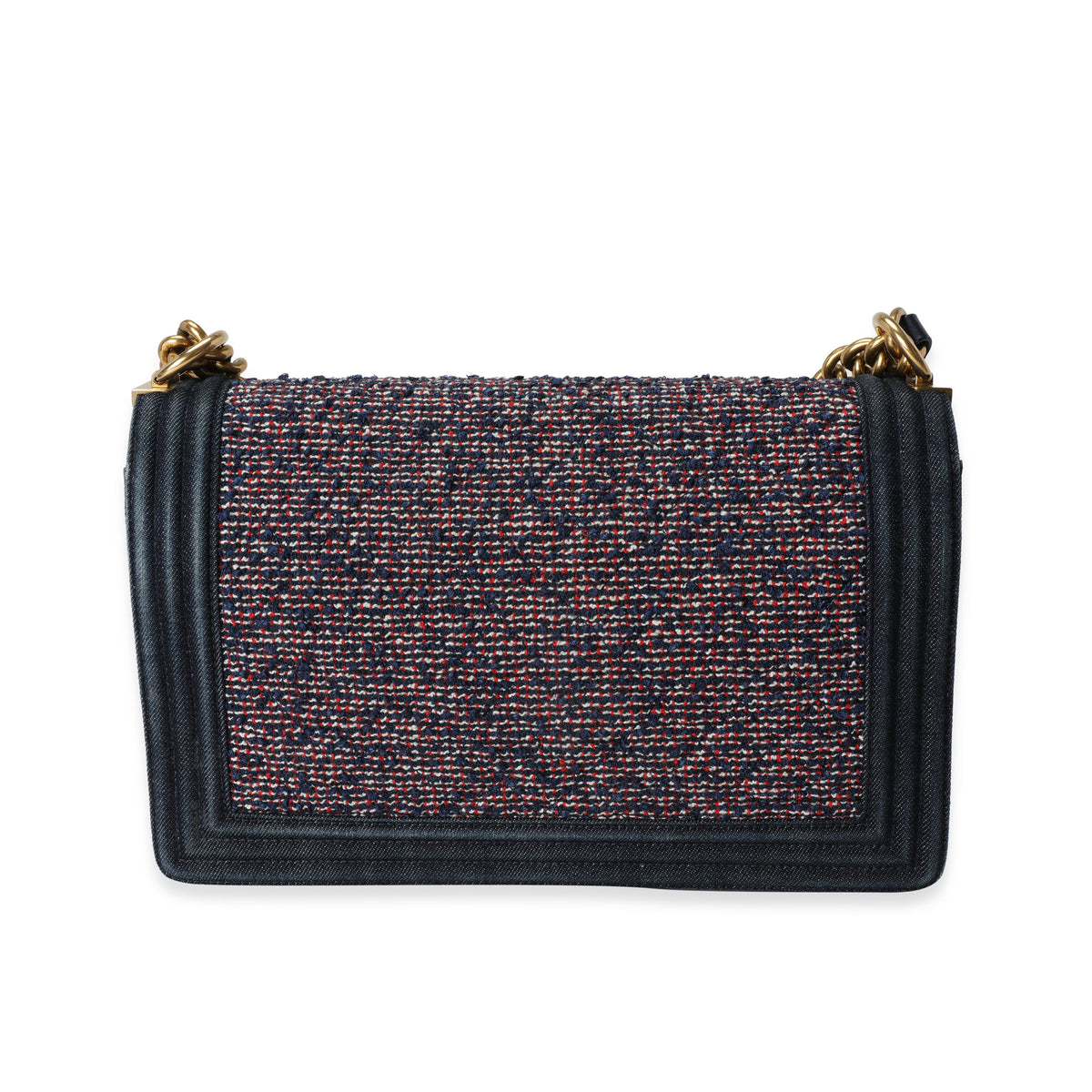 Chanel Blue Denim & Multicolor Boucle New Medium Boy Bag Handbag pv