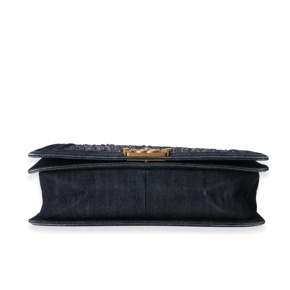 Chanel Blue Denim & Multicolor Boucle New Medium Boy Bag Handbag stamp