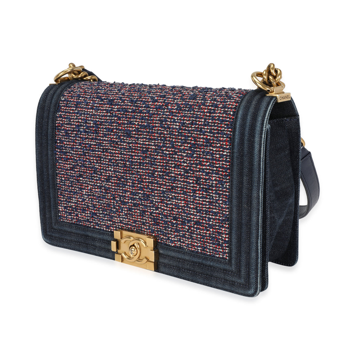 Blue Denim & Multicolor Boucle New Medium Boy Bag