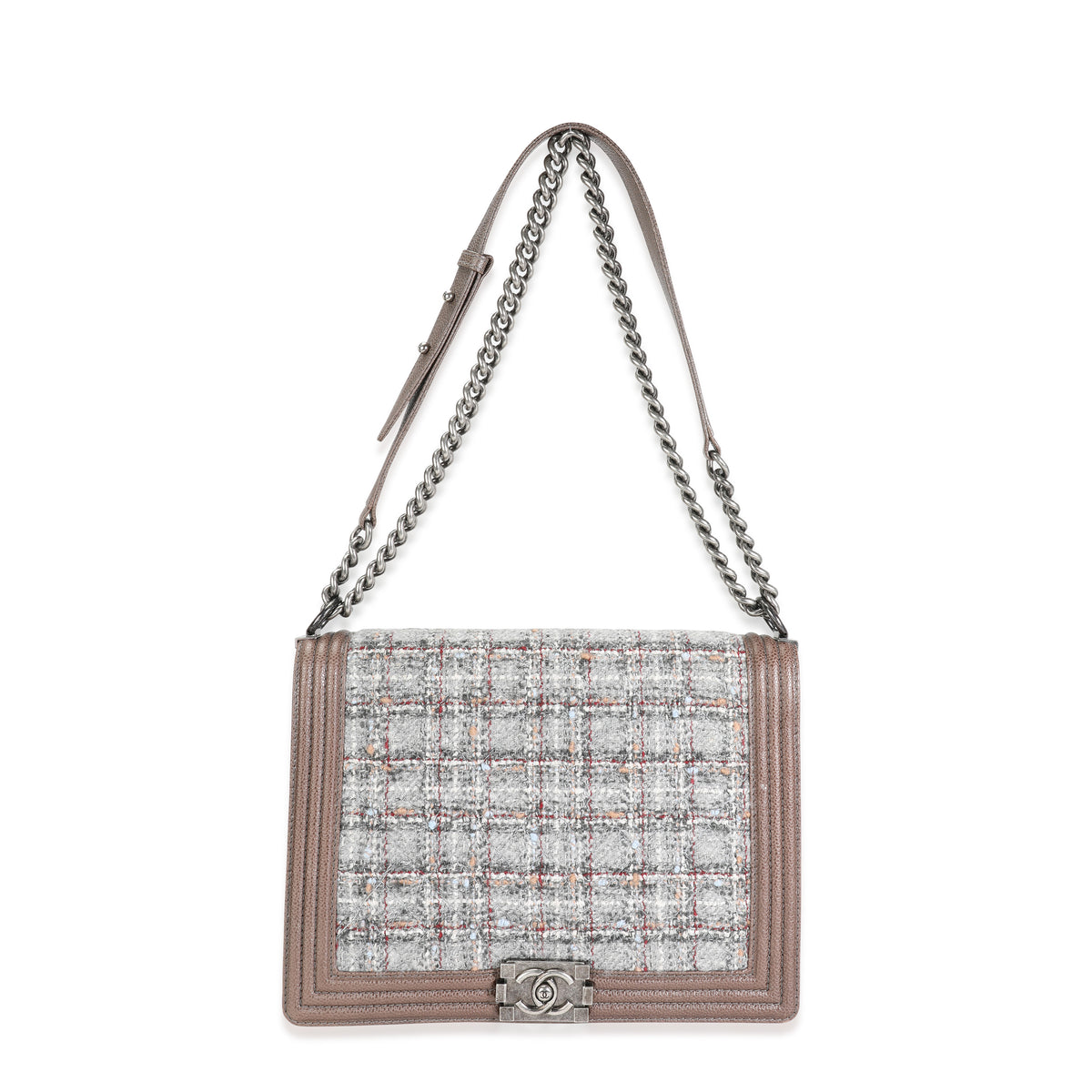 Chanel Taupe and Multicolor Tweed Caviar Large Boy Handbag Handbag av
