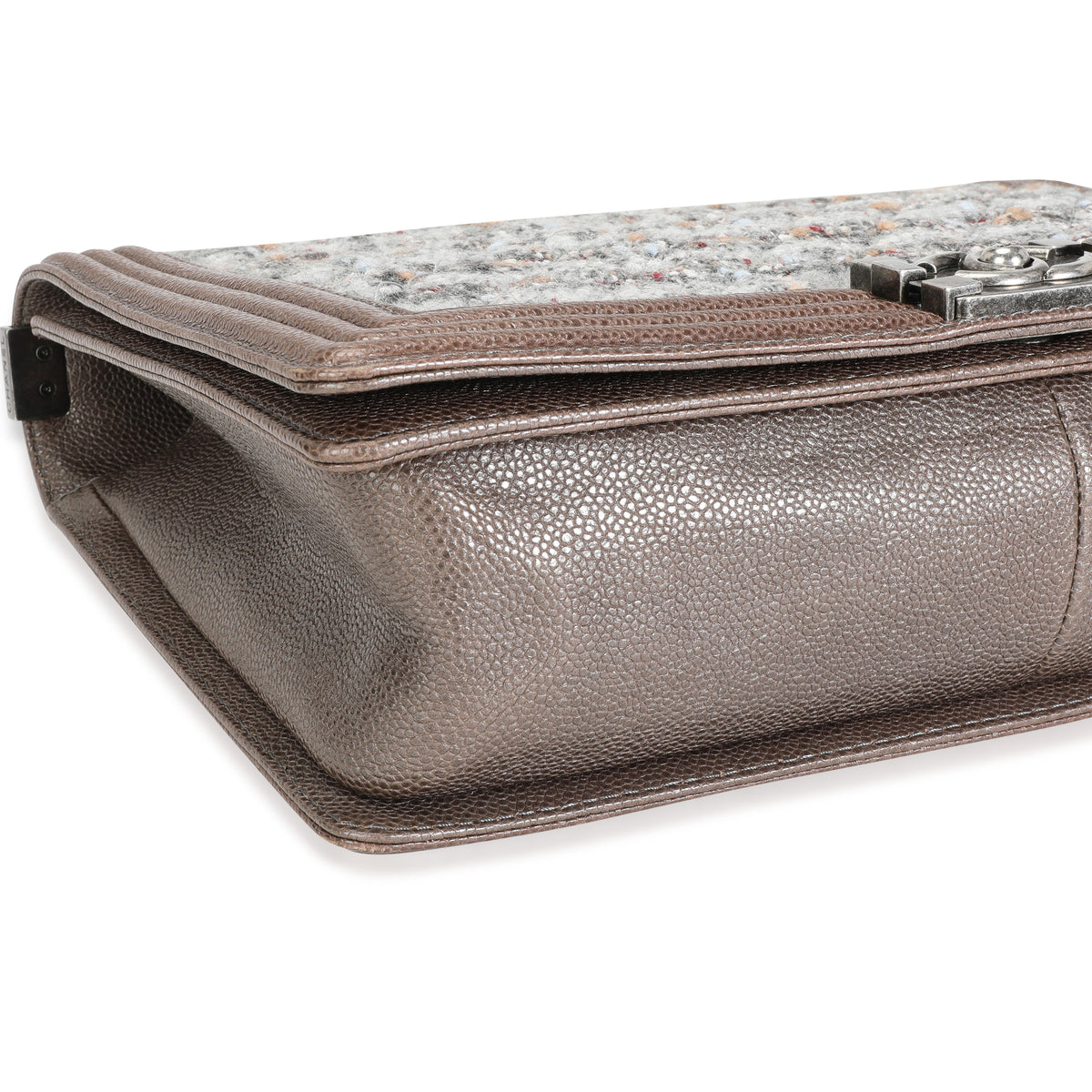 Chanel Taupe and Multicolor Tweed Caviar Large Boy Handbag Handbag clasp