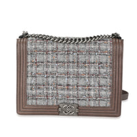 Chanel Taupe and Multicolor Tweed Caviar Large Boy Handbag Handbag fv