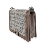 Chanel Taupe and Multicolor Tweed Caviar Large Boy Handbag Handbag pv