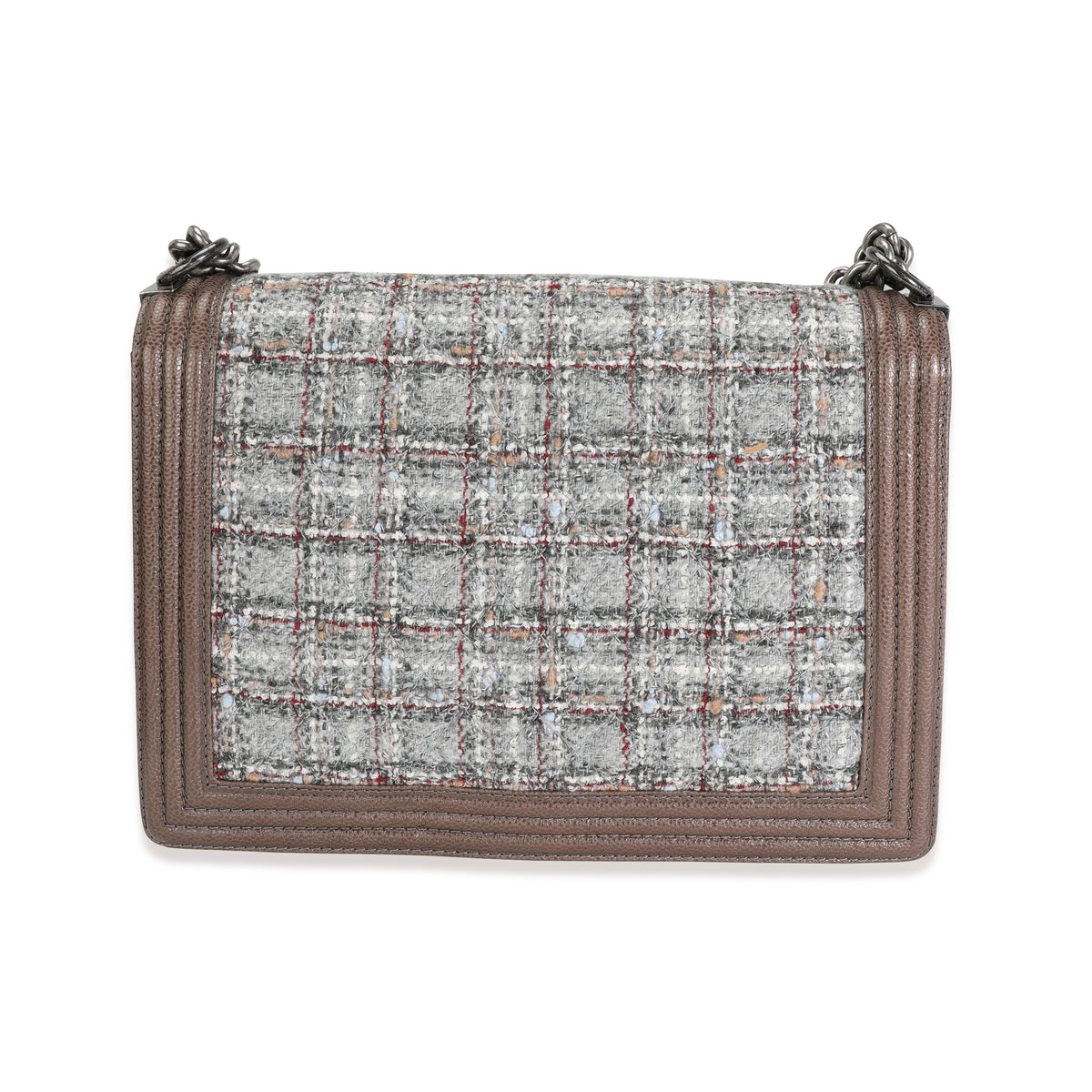 Chanel Taupe and Multicolor Tweed Caviar Large Boy Handbag Handbag sv
