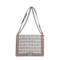 Taupe Caviar and Multicolor Tweed Large Boy Bag