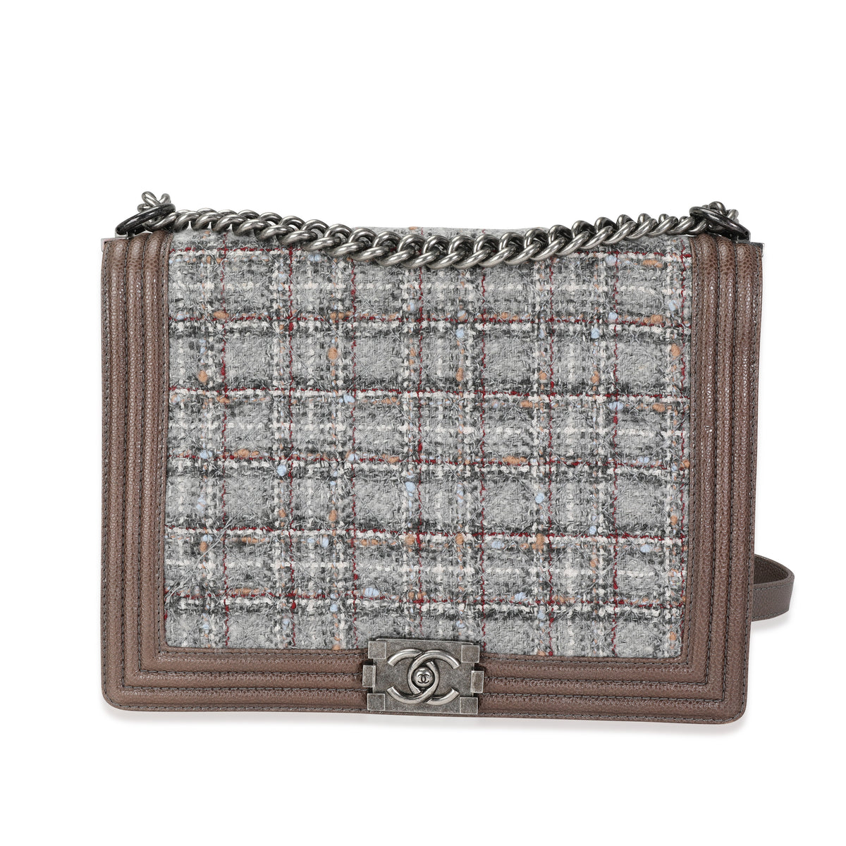 Taupe Caviar and Multicolor Tweed Large Boy Bag